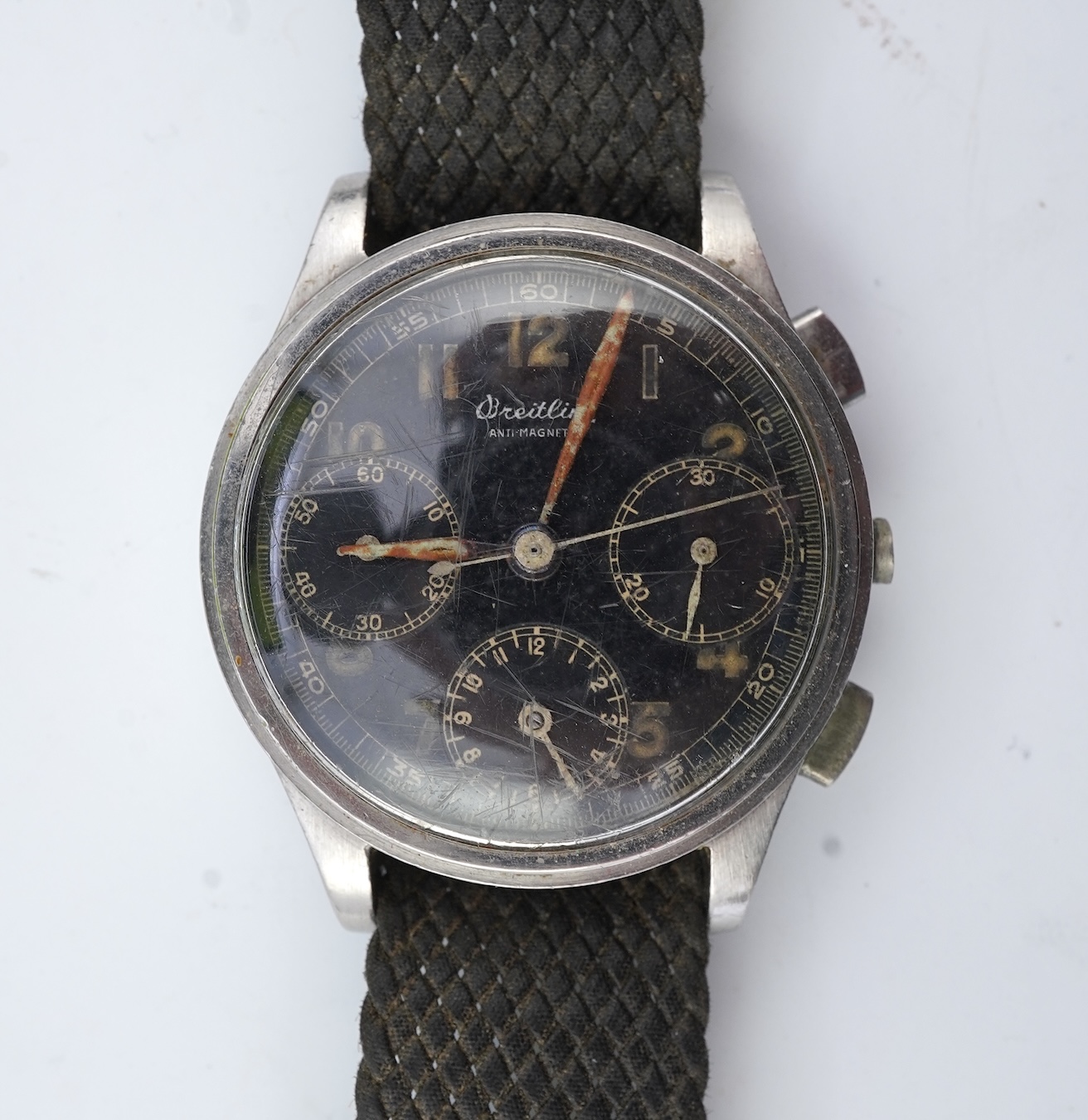 A gentleman's 1950s? steel Breitling Anti-Magnetic chronograph manual wind wrist watch